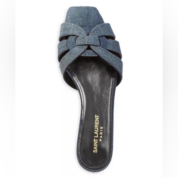 Saint Laurent Tribute Denim Mule Slide Sandals in Deep Navy Jeans Size 36.5 - Picture 1 of 10